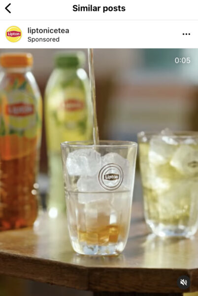 A screenshot of a Lipton Ice Tea ad on Instagram.